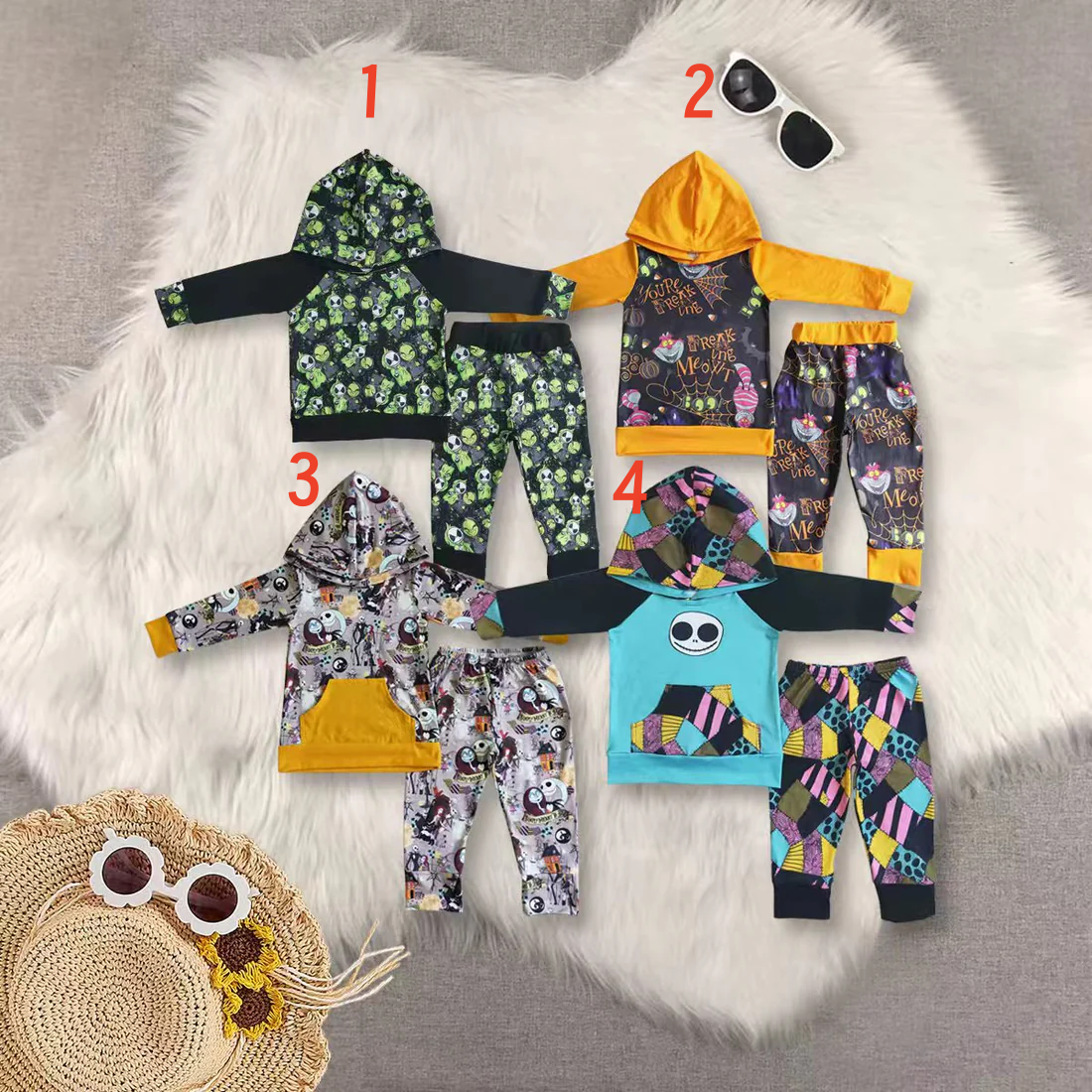 Sibling Baby Boys  Halloween Cartoon  Hoodie Top With Pants Outfit
