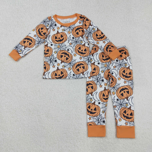 BLP1210 Kids Boys Halloween Pumpkin Long Sleeve Pajama Set