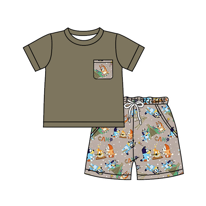 Kids Boys Cartoon Blue Dog Camp Shorts Set Preorder 3 MOQ