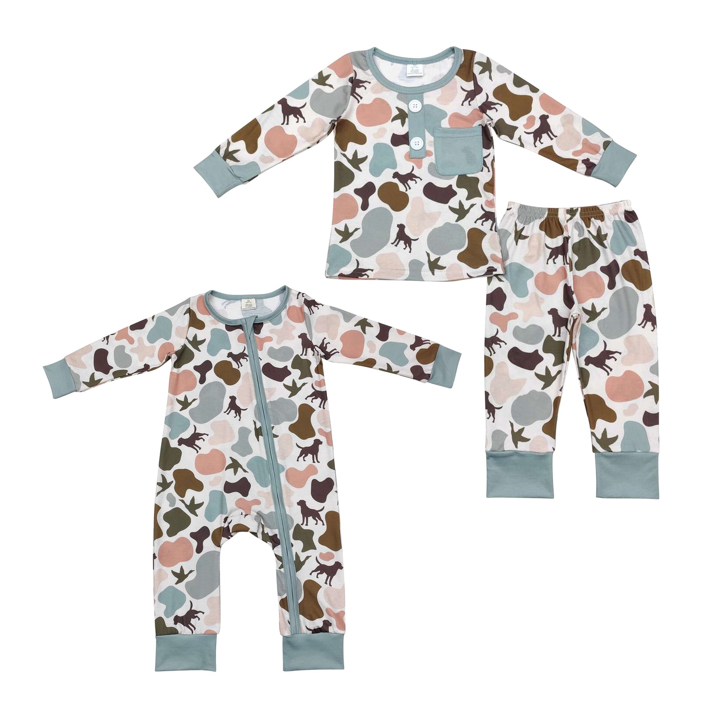 Baby Boys Brother Hunting Camo Long Sleeve Pajama Set and Romper