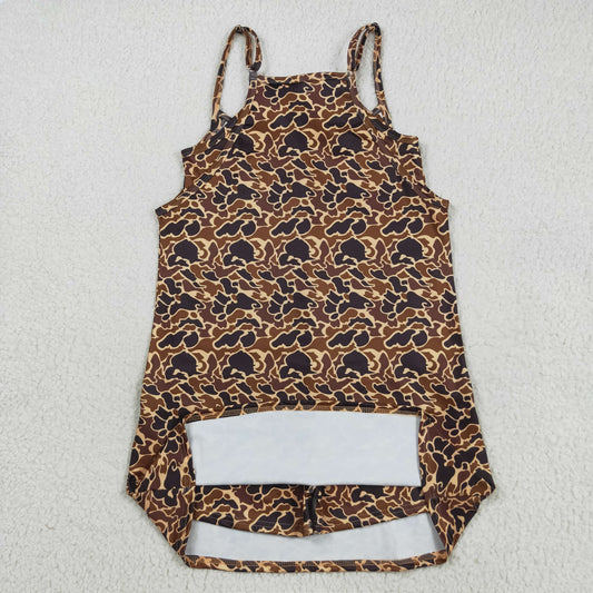 GSD2735 Women Dark Brown Camo Strap Yoga Dress With Pocket