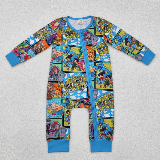 Baby Boys Zip Bamboo Romper Cartoon Dinosaurs lions top