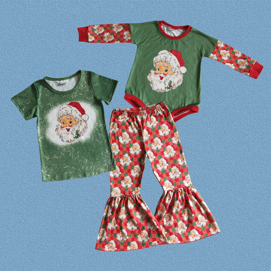Sibling Baby Girls  Christmas Santa Bell Bottom Pants Set/ Romper