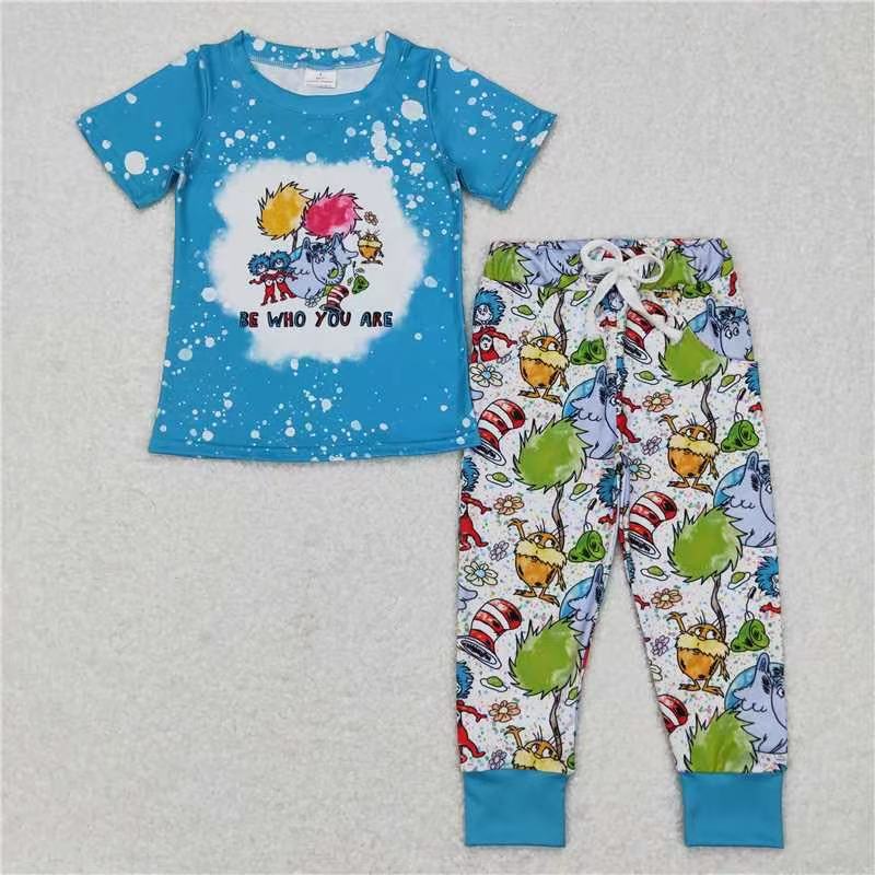 Baby Boys Blue Short Sleeves Dr Reading Top Legging Pant Set