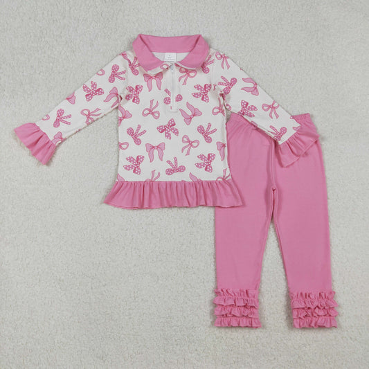 Baby Girls Pink Bow Pullover Top With Pink Leggings Outfit