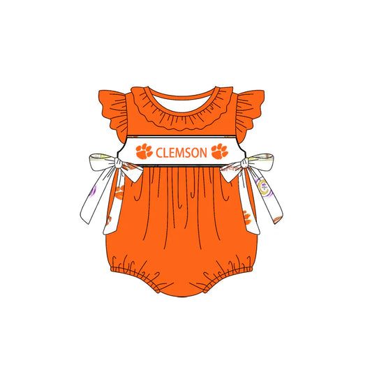 Preorder , 5 MOQ Baby Infant Girls Clemson Team Bows Rompers