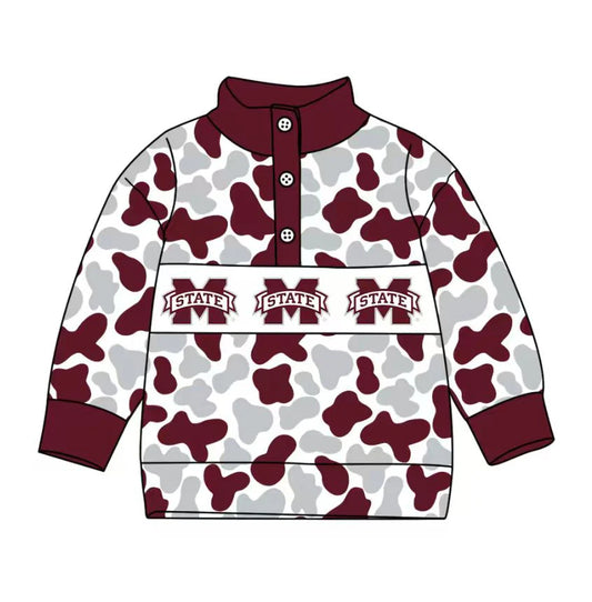 Preorder , 5 MOQ Baby Boys Sport Team State Red Camo Pullover Top