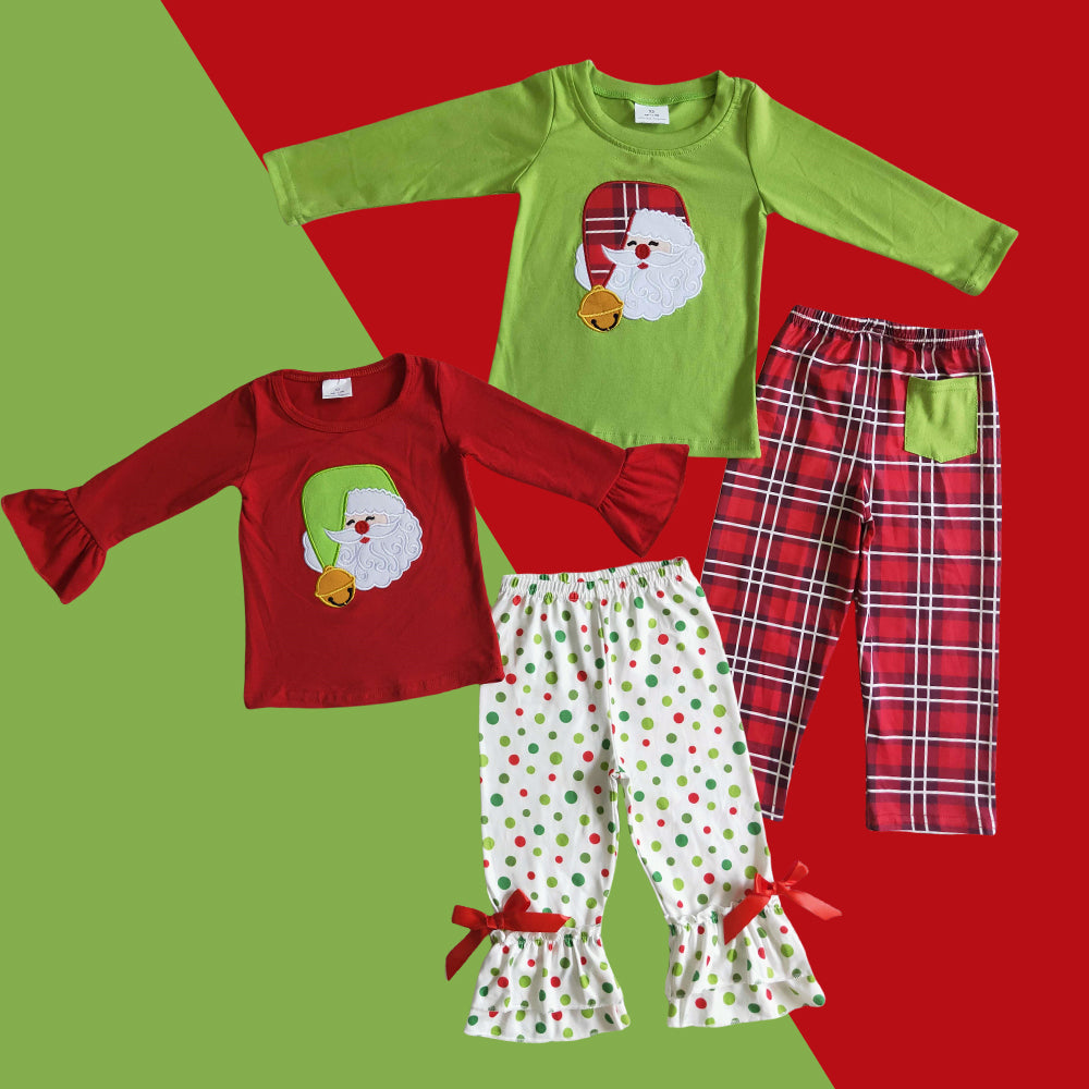 Sibling Toddler Embroidery Christmas Santa Top Pants Outfit