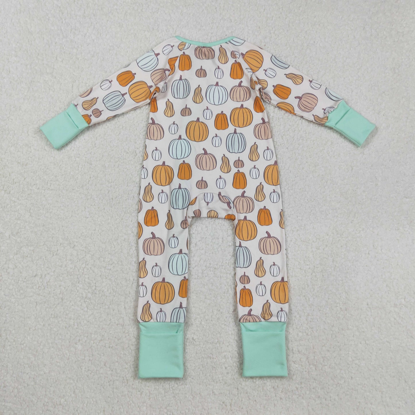 LR2565 Baby Boys Pumpkin Long Sleeve Zip Romper