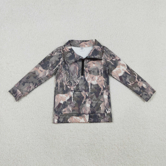 GT1180 Kids Girls Pink  Camo Deer Yoga Pullover Top
