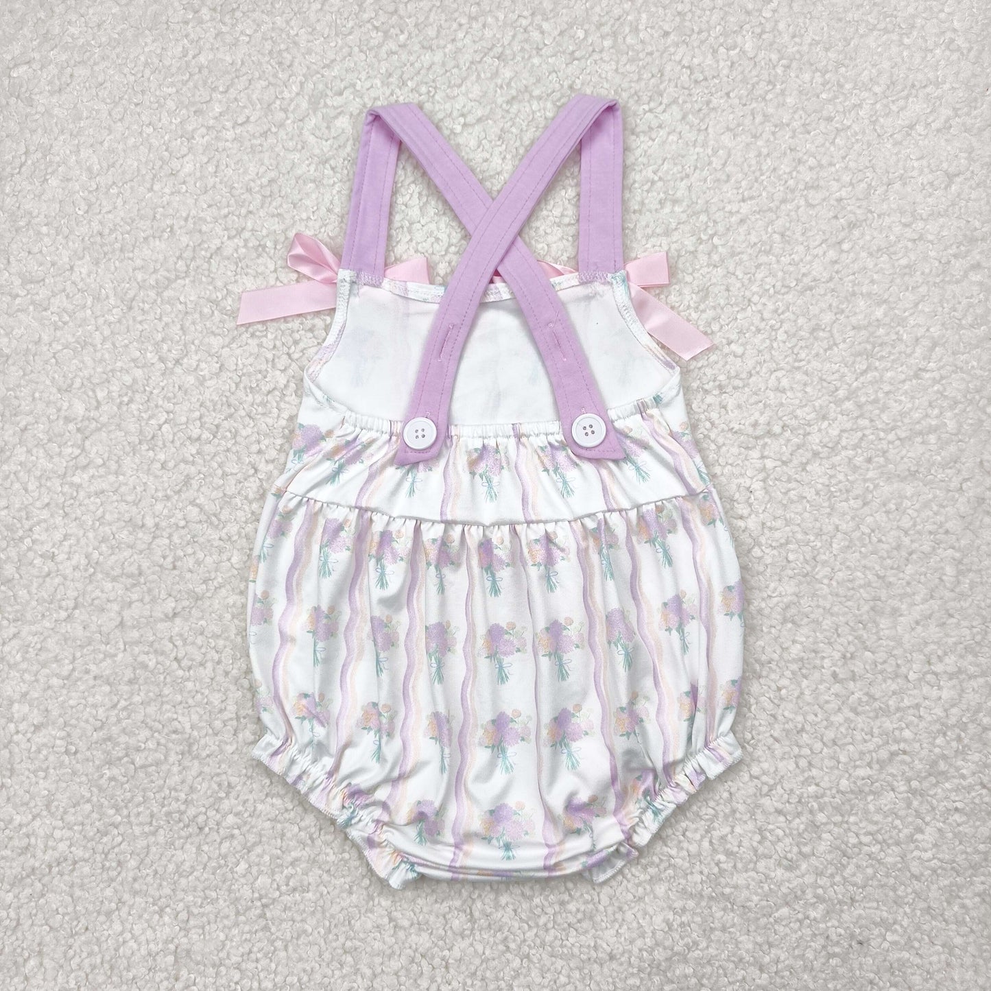 SR2961 Baby Girls Purple Flowers Bubble Romper