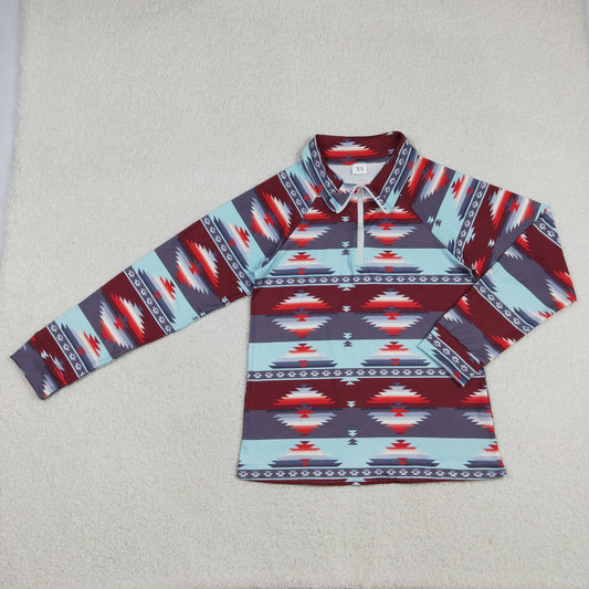 Adult Size Men or Women Wstern Aztec Long Sleeve Zipper Pullover Top