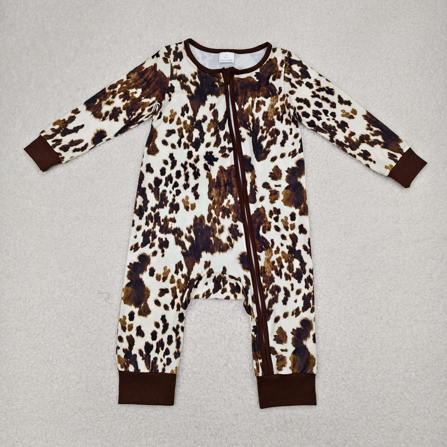 LR2189 Cute Baby Cow Print Long Sleeve Zipper Romper