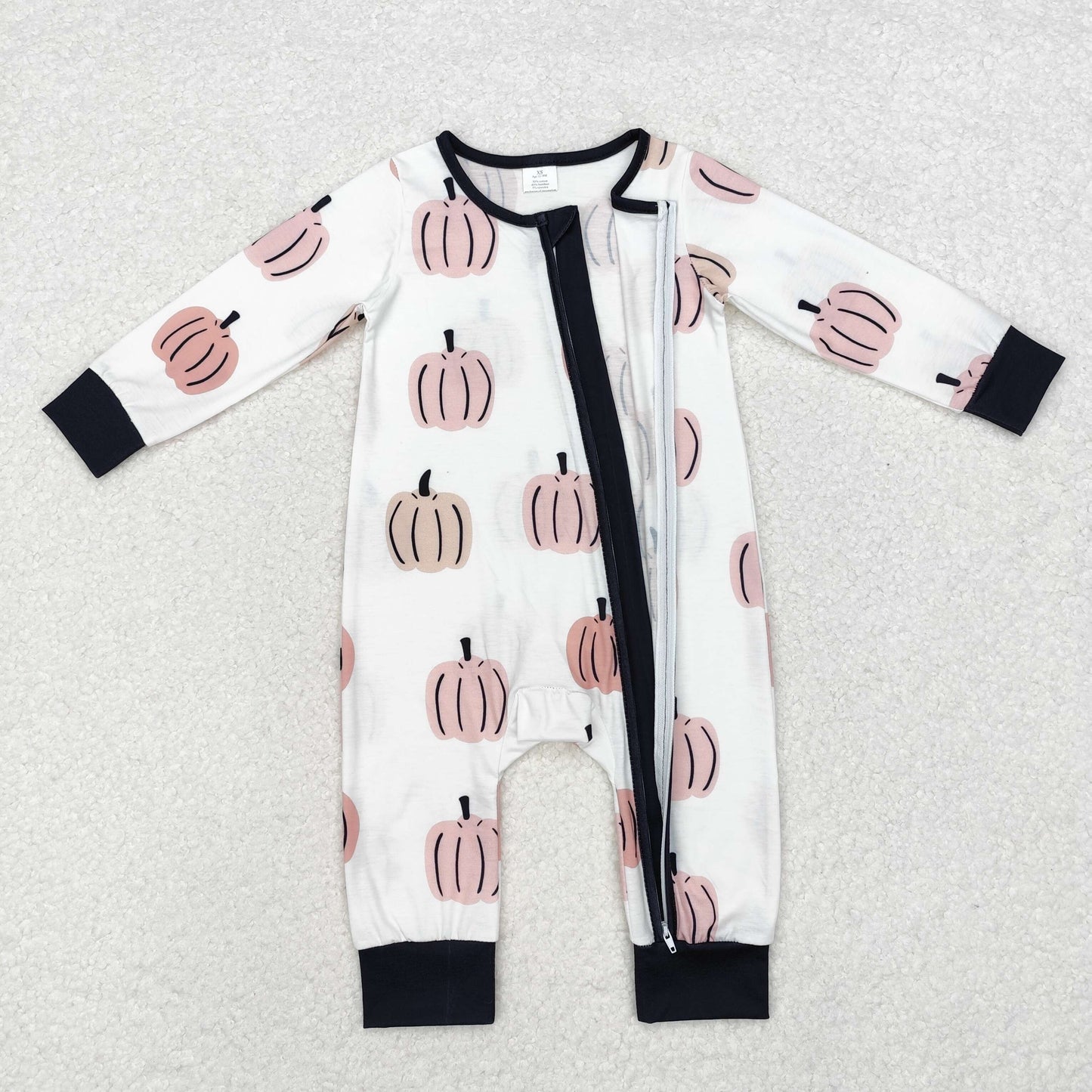 LR1437 Baby Boys Pumpkin Long Sleeve Zipper Bamboo Romper