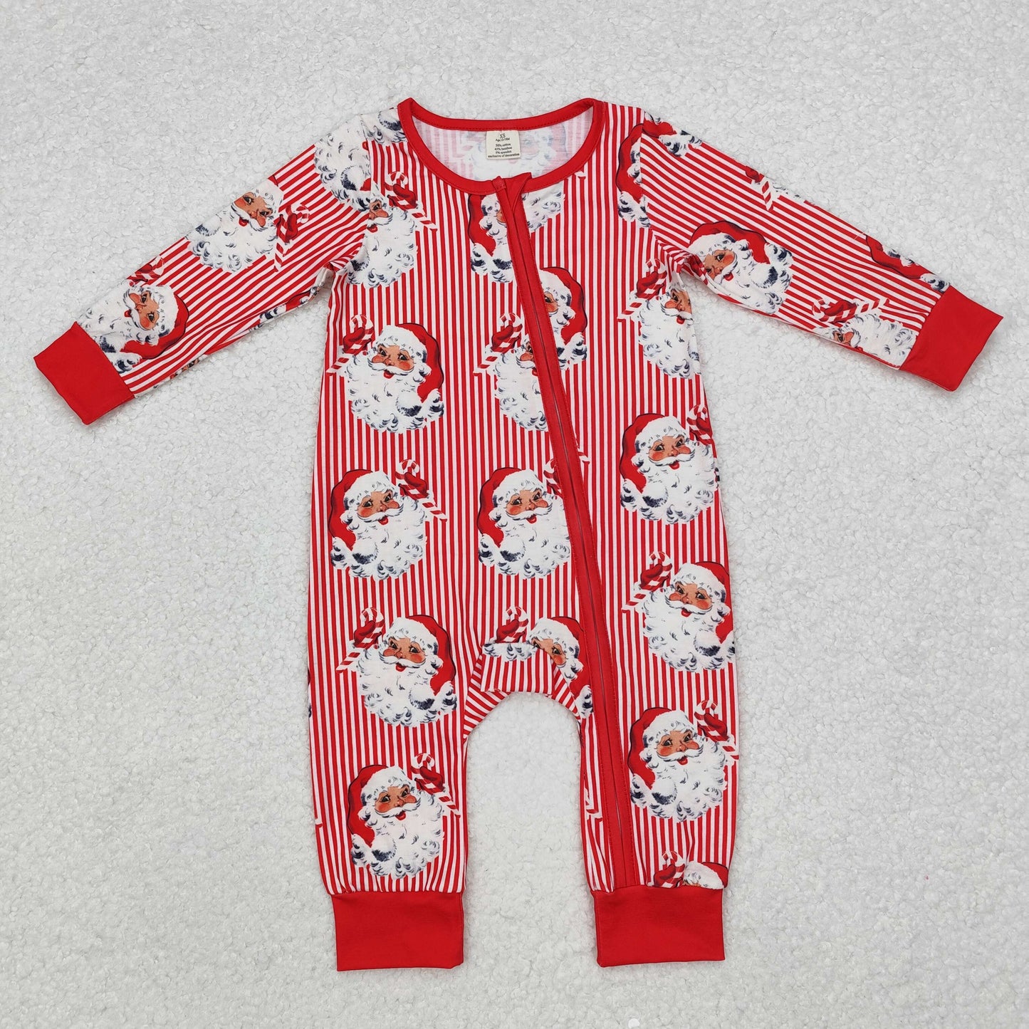 Newborn Baby Boys Christmas Santa Long Sleeve Zipper Bamboo Romper