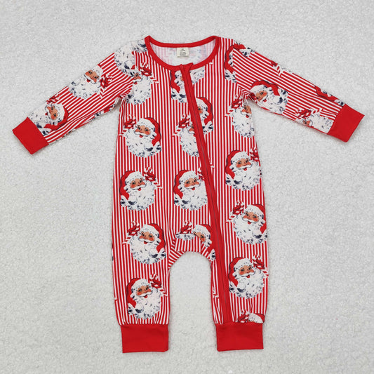 Newborn Baby Boys Christmas Santa Long Sleeve Zipper Bamboo Romper