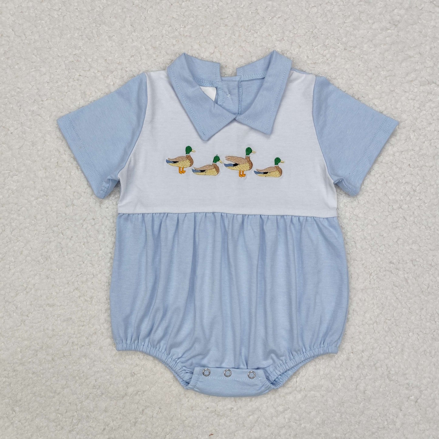 Light blue short sleeves duck baby boy romper