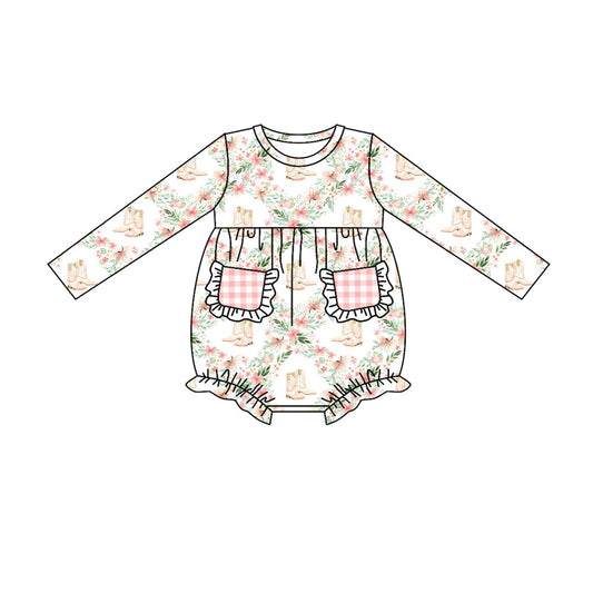 Baby Girls Boots Flower Bubble Romper Pre-order 3 MOQ