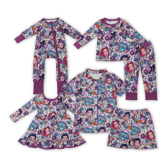Mommy and Me Cartoon Character Pajamas Dress and Romper