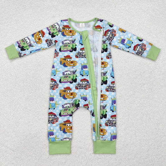 Baby Boys Cartoon Car Zip Bamboo Romper