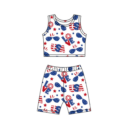 Baby Girls July 4th Love USA Tank Top and Shorts Set (MOQ 5 ) Pre order