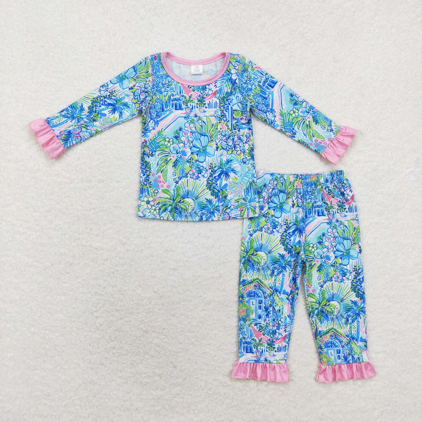 Baby Girls Tropical Floral Long Sleeve Pants Pajama Set