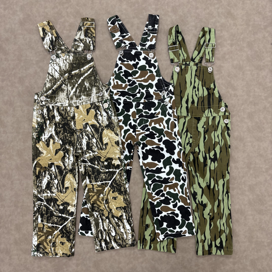 Kids Green Camo Denim Overall Pants