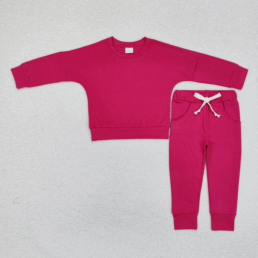 GLP2248 Kids Girls Solid Color Hot Pink Jogger pants Set