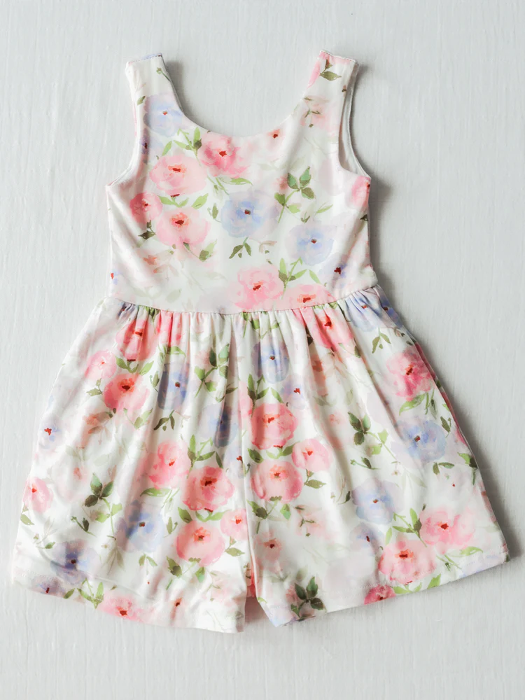 5 MOQ  Toddler Girls Pink Flower Sleeveless Jumpsuit