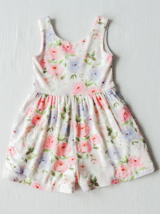 5 MOQ  Toddler Girls Pink Flower Sleeveless Jumpsuit