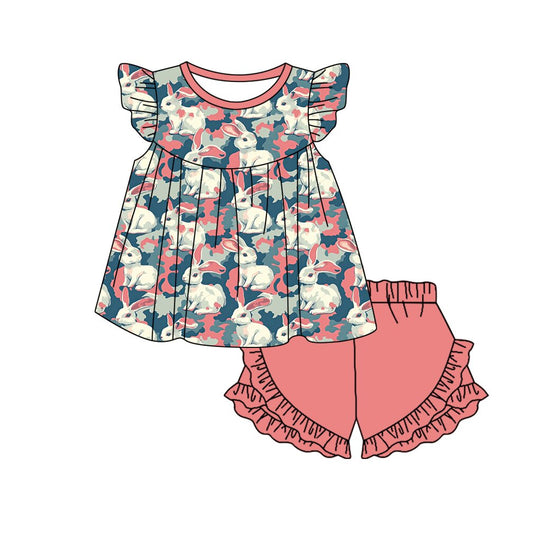 Preorder , 5 MOQ Baby Girls Easter Bunny camo Shorts Set