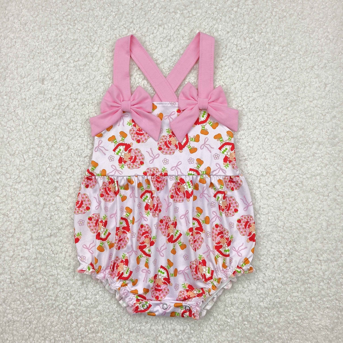 Summer Strawberry Girl Pink Bubble Romper