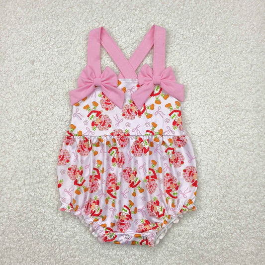 Summer Strawberry Girl Pink Bubble Romper