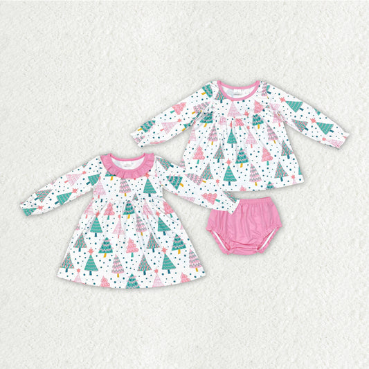 Baby Girls Sibling Christmas Tree Dress and Bummie Set