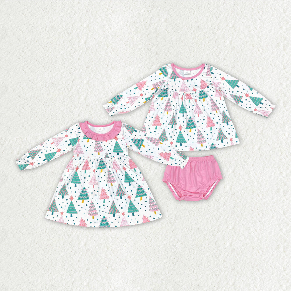 Baby Girls Sibling Christmas Noelle Tree Dress and Bummie Set