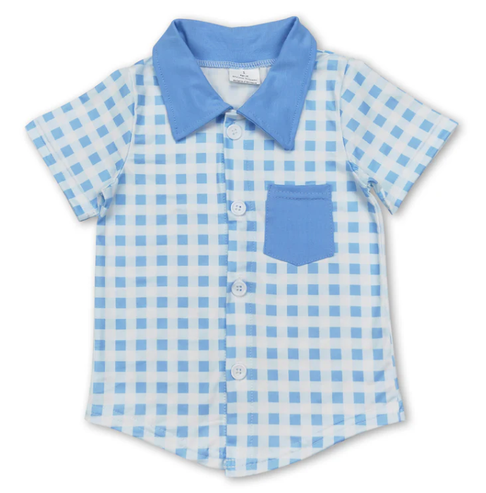 Baby Boys Blue Plaid Button Down Pocket Shirt Top