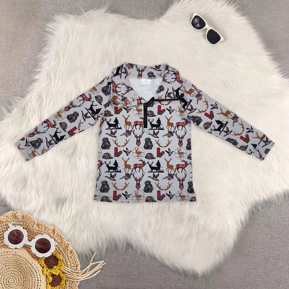 Sibling Baby Boys Hunting Deer Long Sleeve Pullover Top Romper