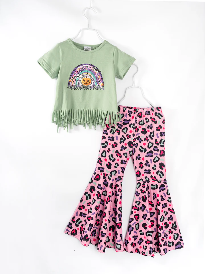 Girls Halloween Vibes  Bell Bottom Pants Set Preorder 3 MOQ