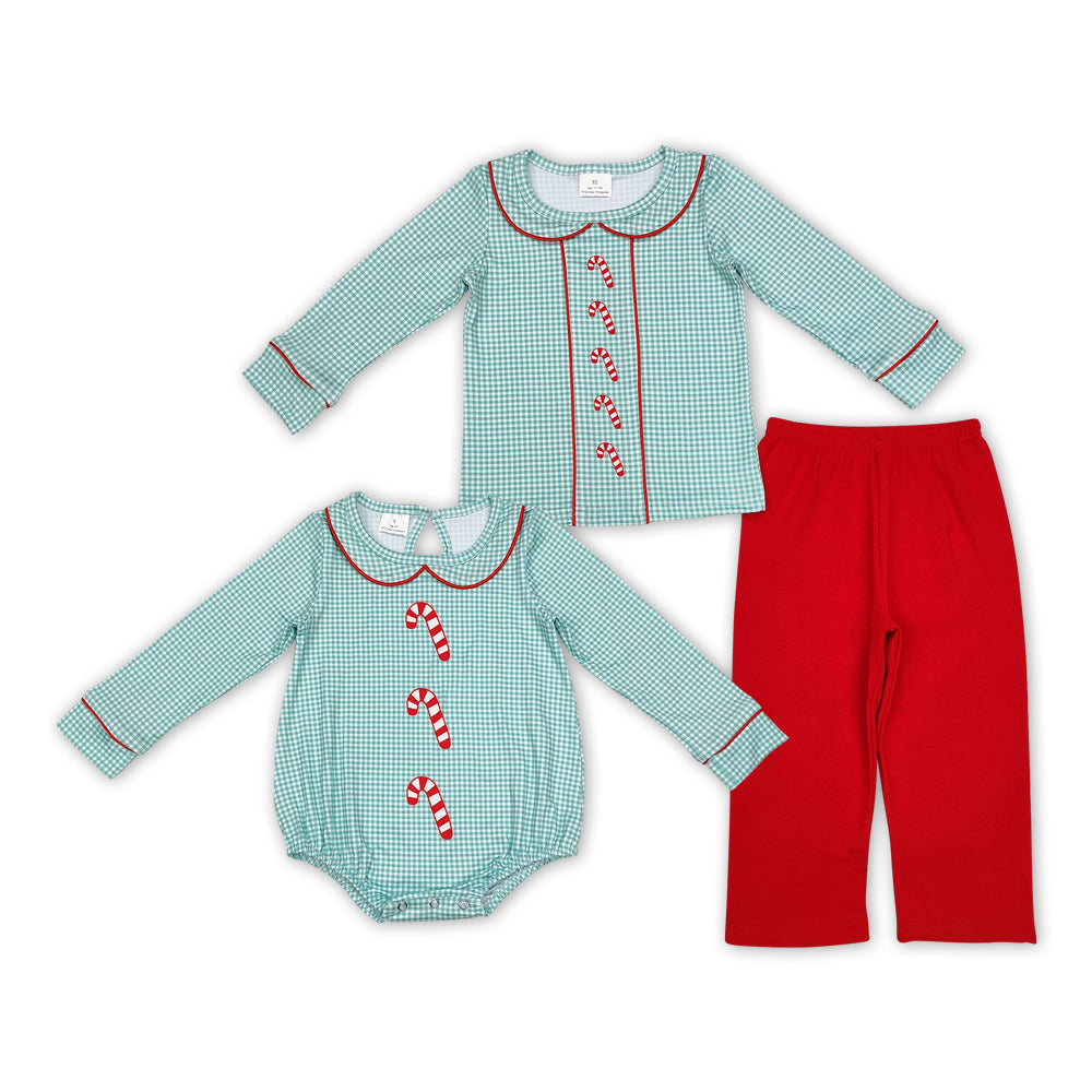 Baby Boys Brother Sibling Chrismtas Candy Cane Outfit and Romper