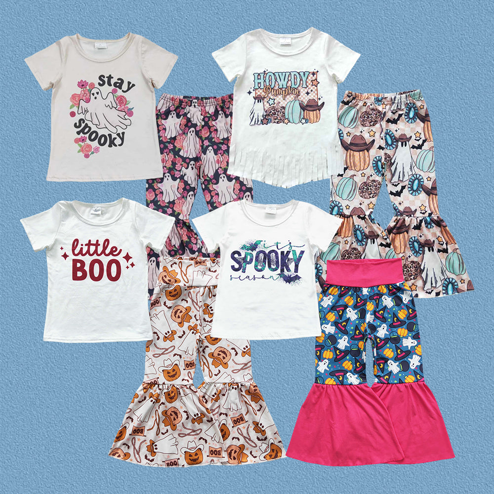 Kids Girls Sibling Halloween Little Boo Spooky Bell Bottom Pants Outfit