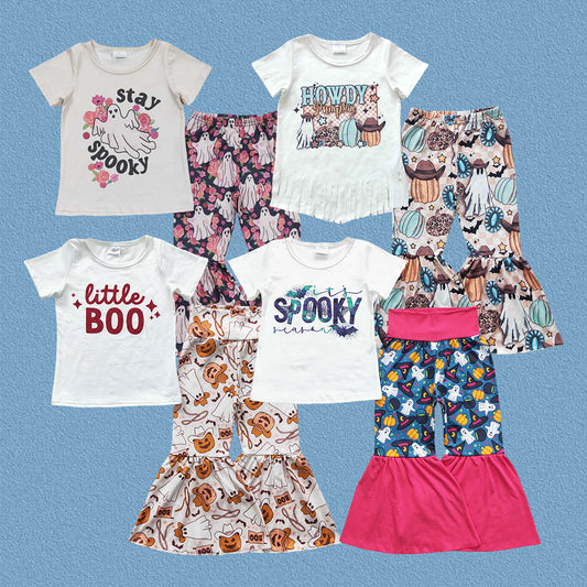 Kids Girls Sibling Halloween Little Boo Spooky Bell Bottom Pants Outfit