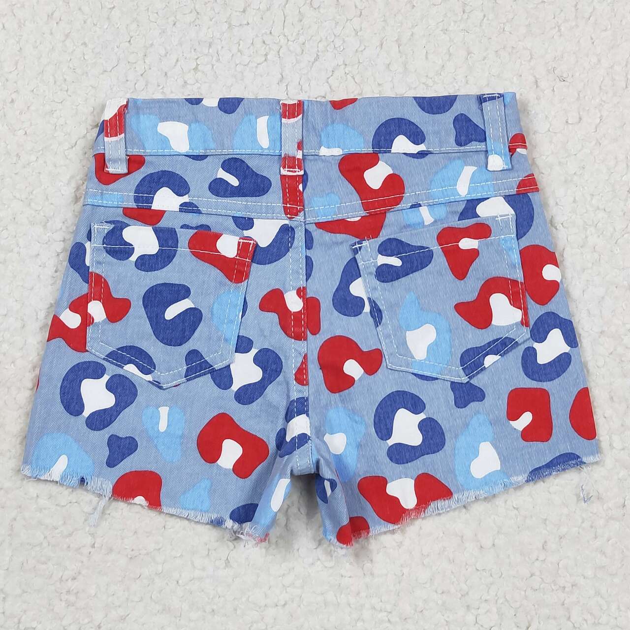 SS0166 Blue Red Color Leopard Denim Shorts