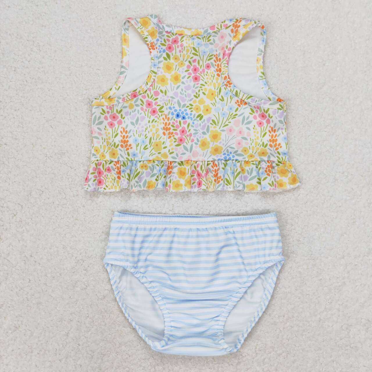 Baby Girls Small Flowers Ruffle Top Bummie Two Pieces Swimsuits