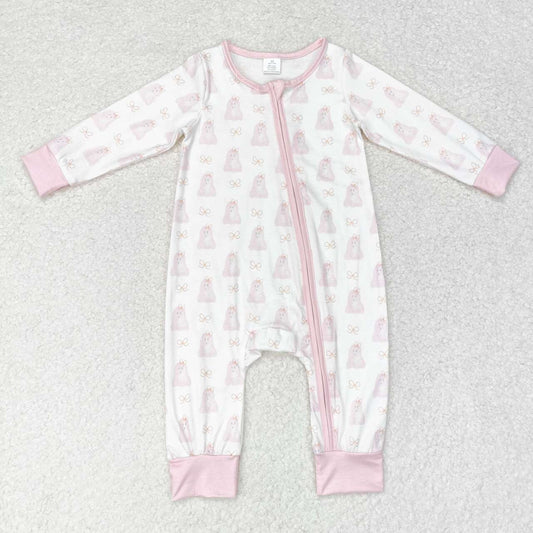 Newborn Baby Girls Pink Ghost Bamboo Romper