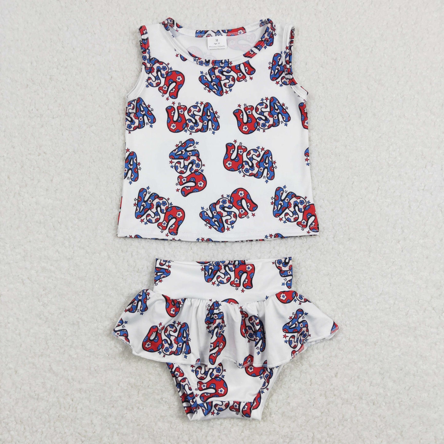 Baby Girls July 4th USA Bummie Set