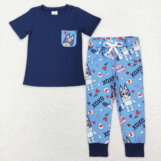 BSPO0271 Baby Boys Valentine's Day  Cartoon Dog XOXO Pants Set