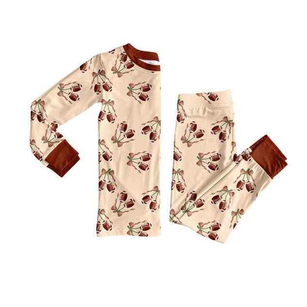 20 MOQ Preorder Baby Girls Football Long Sleeve Bamboo Pajama Set
