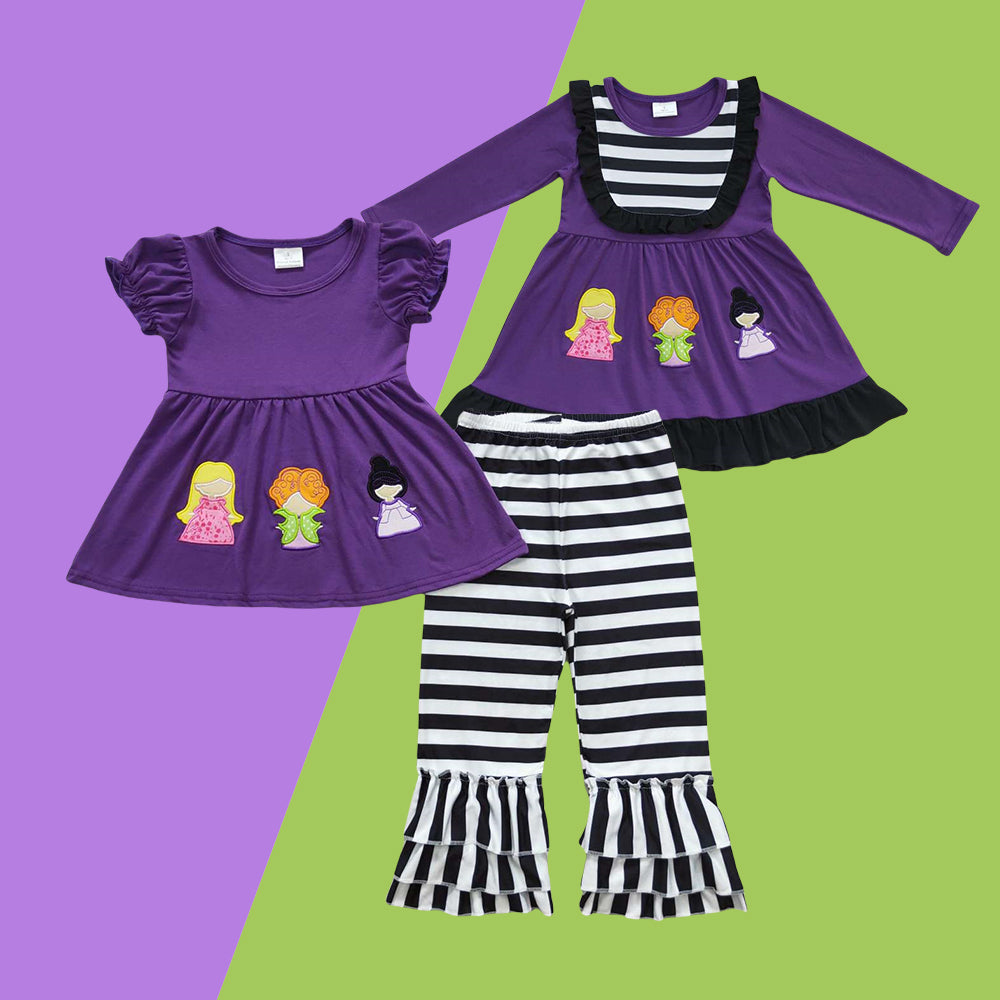 Toddler Girls Halloween Embroidery Witch Set and Dress
