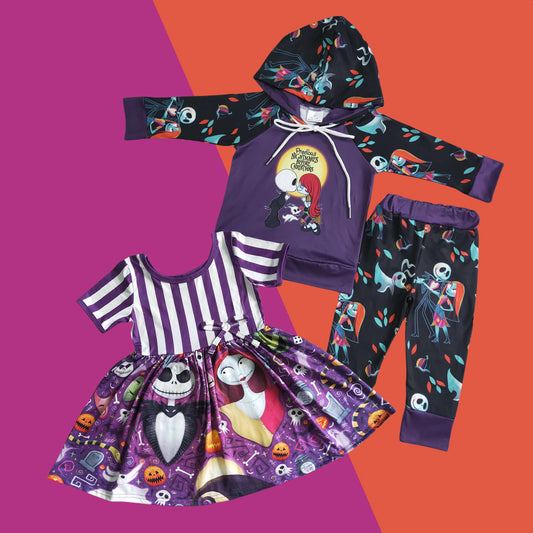 Sibling Kids Haloween Movie Hoodie Top Jogger Set and Dress