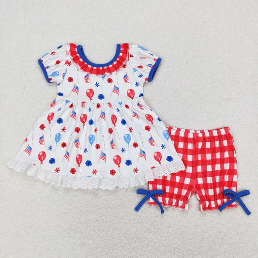 GSSO0430 Kids Girls USA Blue Red Balloon Shorts Set